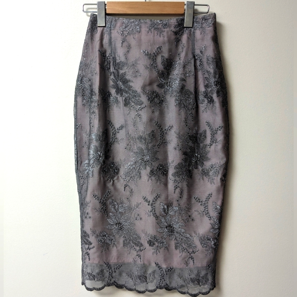 Gray silver pink metallic midi skirt Size 26